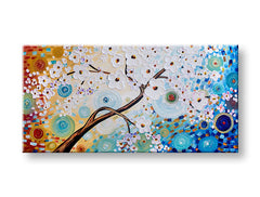 Pop art tablou pe pânză cu motivul STROM, flori, natură în multicolor nuanțe, atmosferă veselă, atmosferă de primăvară și simbol al reînnoirii, potrivit pentru sufragerie – principală