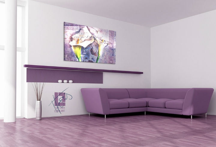 Art deco tablou cu motivul My romance – Tom Loris, cale, flori în alb-violet nuanțe | Tablou pe pânză My romance – Tom Loris, natură și eleganță – previzualizare