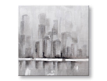 Tablou de perete pictat CITY 75x75 cm