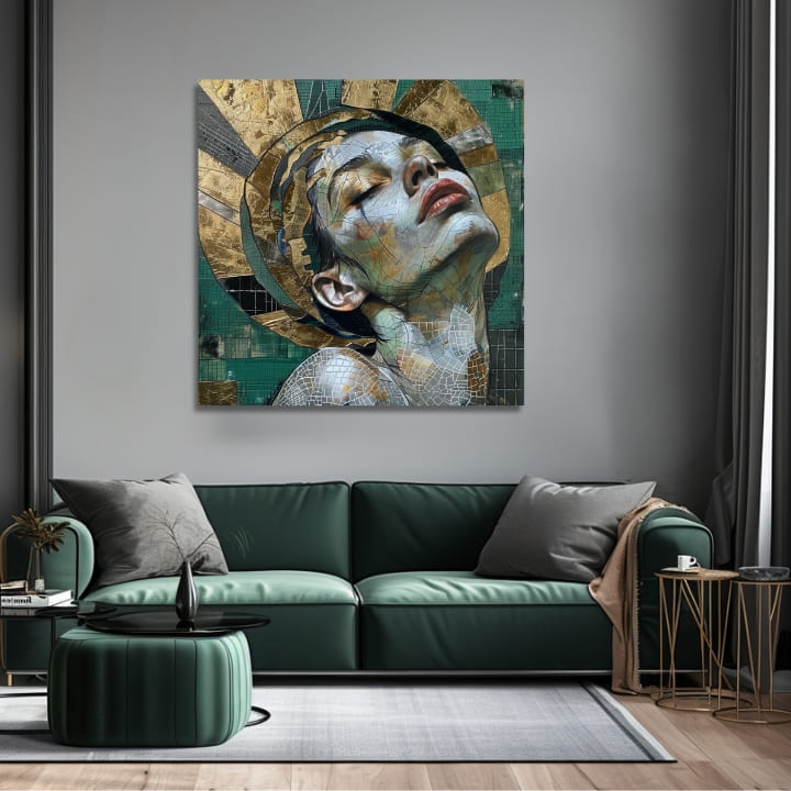 Tabloul Frumusețe Sublimă integrat într-un interior modern, parte din setul de 2 tablouri Eleganță Smarald