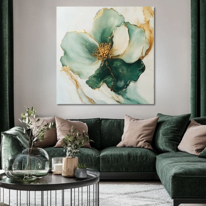 Tabloul Floare de Smarald într-un interior sofisticat, completând armonios setul de 2 tablouri