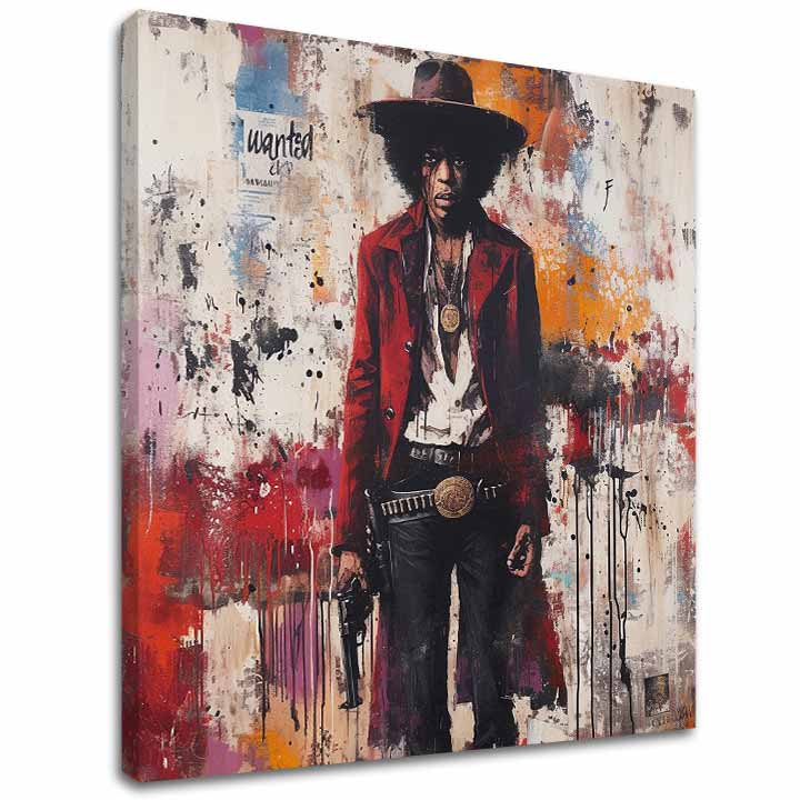 Tablou Jimi Hendrix – portret pop-art al legendei chitarei, canvas 3D gallery-wrap, finisat manual cu acril.