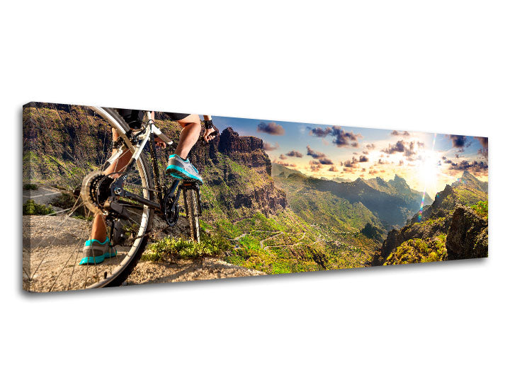 Clasic tablou pe pânză cu motivul CYKLISTIKA, apus de soare, motiv de călătorie, motiv inspirațional, peisaj în maro-verde nuanțe, potrivit pentru birou – produs