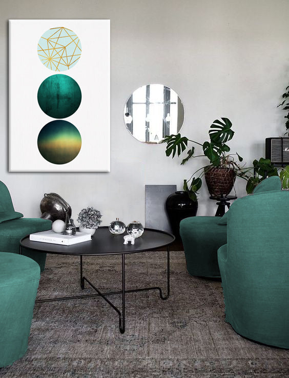 Geometric tablou pe pânză cu motivul My Surface of Fear, hartă, motiv religios, natură în alb-verde nuanțe agățat în interiorul sufragerie – interior