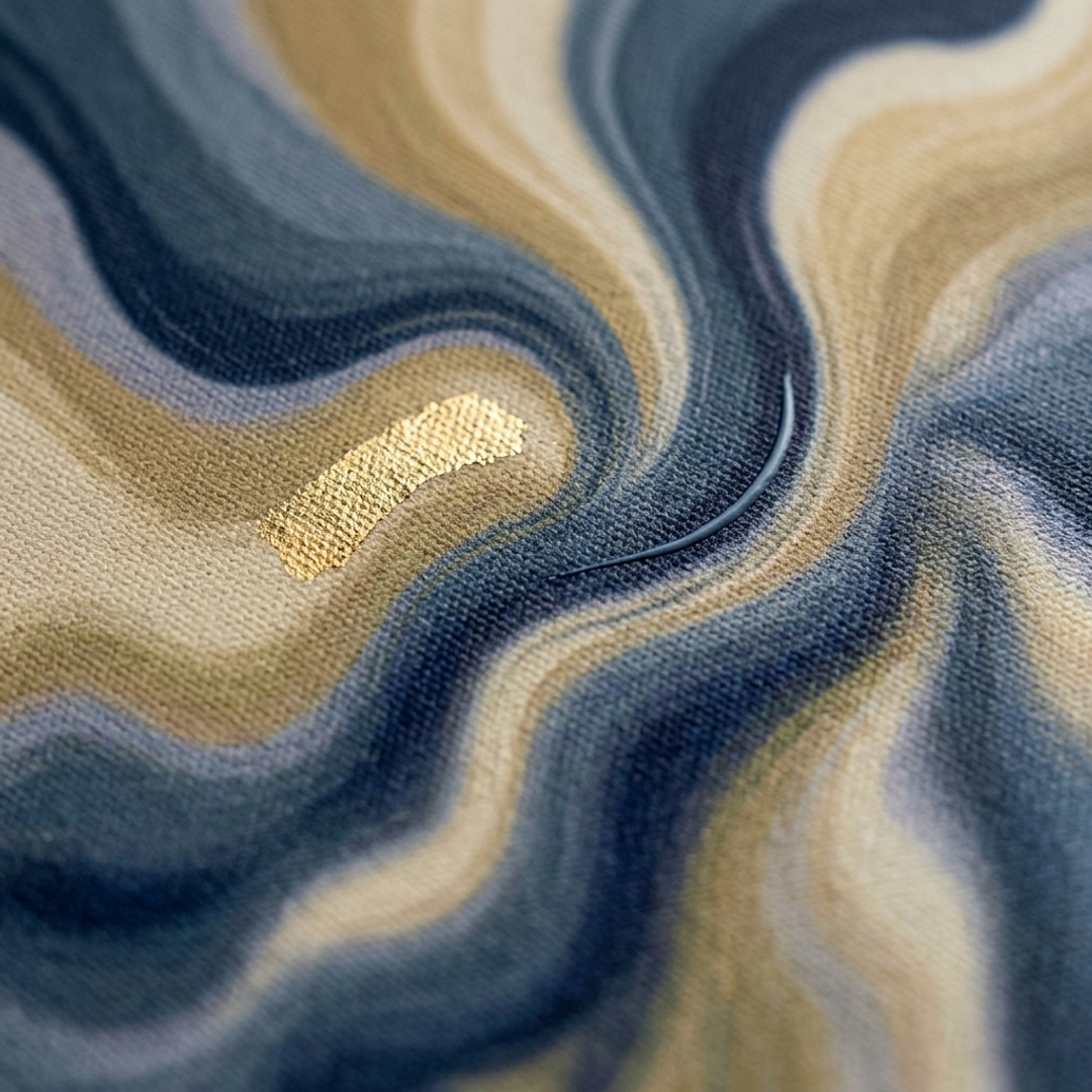 Detaliu macro al tușelor impasto pictate manual cu vopsea acrilică, textură și relief vizibil — Papilora Crafted for Home.