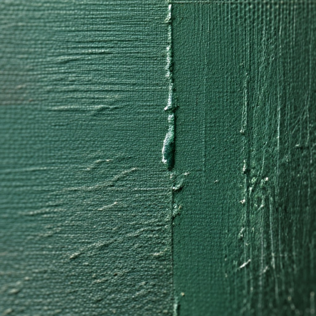 Tablou abstract verde smarald – detaliu al texturii vopselei, de aproape