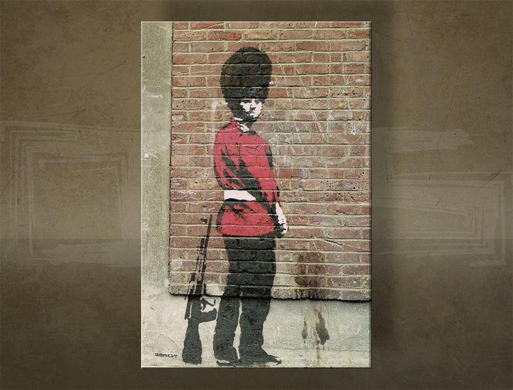 Clasic tablou pe pânză cu motivul Street ART – Banksy, peisaj, mare și plajă în violet-albastru nuanțe, atmosferă melancolică, execuție multi-panou – principală