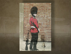 Clasic tablou pe pânză cu motivul Street ART – Banksy, peisaj, mare și plajă în violet-albastru nuanțe, atmosferă melancolică, execuție multi-panou – principală