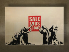 În stil boho tablou cu motivul Street ART – Banksy, mare și plajă în violet-albastru nuanțe | Tablou pe pânză Street ART – Banksy – previzualizare