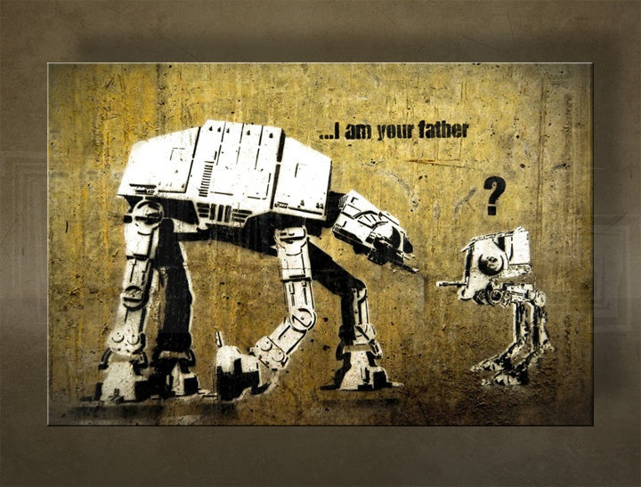 Clasic tablou pe pânză cu motivul Street ART – Banksy, peisaj, mare și plajă în violet-albastru nuanțe, familie, potrivit pentru sufragerie | Tablou pe pânză Street ART – Banksy – principală