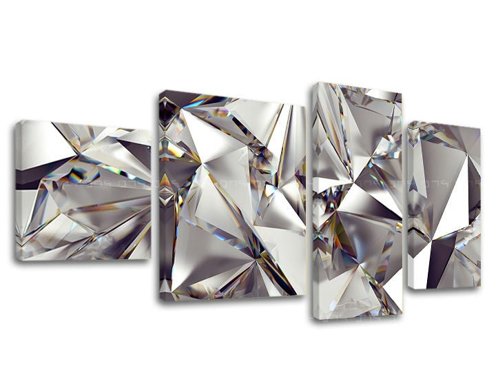 Geometric tablou pe pânză cu motivul diamant, hartă în argintiu nuanțe, impresie de lux, execuție multi-panou, potrivit pentru sufragerie | Tablou pe pânză ABSTRACT – principală