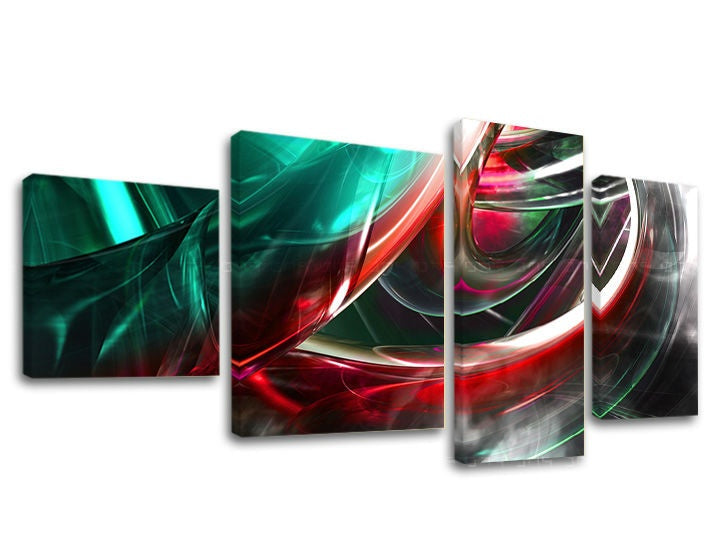Pop art tablou pe pânză cu motivul peisaj, natură în alb-verde nuanțe, atmosferă dinamică, energie, execuție multi-panou, potrivit pentru birou – principală