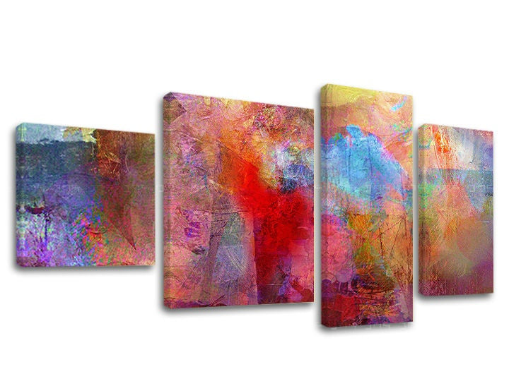 Geometric tablou pe pânză în multicolor nuanțe, atmosferă vibrantă, natură, execuție multi-panou, potrivit pentru birou | Tablou pe pânză ABSTRACT – principală