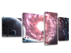 Pop art tablou pe pânză cu motivul stele, galaxie, univers în alb-violet nuanțe, atmosferă eterică, execuție multi-panou, potrivit pentru birou – principală