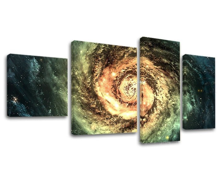 Modern tablou pe pânză cu motivul galaxie, stele, univers în crem-albastru nuanțe, atmosferă maiestuoasă, execuție multi-panou, potrivit pentru birou de lucru – principală