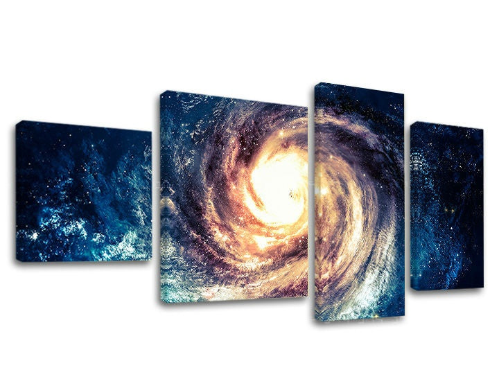 Modern tablou pe pânză cu motivul galaxie, stele, univers în alb-albastru nuanțe, atmosferă maiestuoasă, execuție multi-panou, potrivit pentru birou de lucru – principală