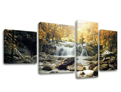 Clasic tablou cu motivul CASCADE, cascadă, râu în violet-albastru nuanțe | Tablou pe pânză CASCADE, natură – previzualizare