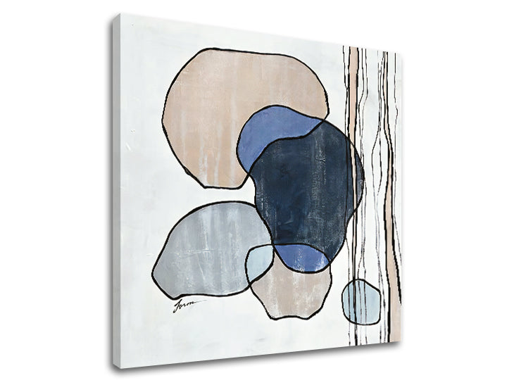 Modern tablou pe pânză cu motivul natură în bej-albastru nuanțe, atmosferă liniștită, natură și minimalism, potrivit pentru birou | Tablou pe pânză ABSTRACT – produs