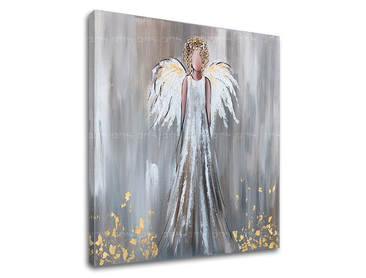 Art deco tablou cu motivul înger, siluetă, motiv religios în alb-gri nuanțe | Tablou pe pânză ANJEL, spiritualitate – previzualizare