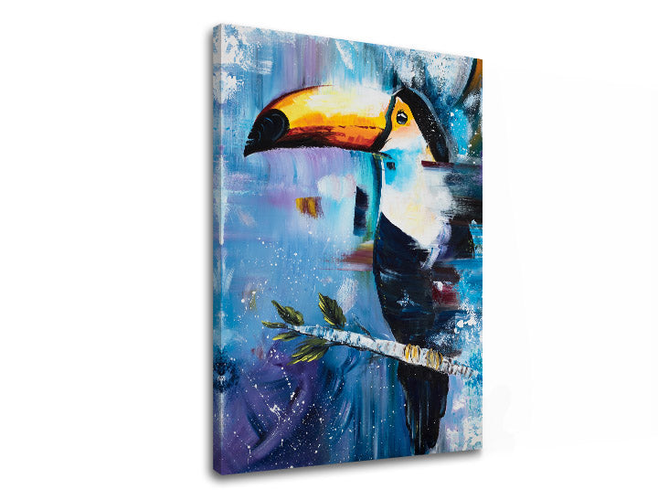 În stil boho tablou pe pânză cu motivul VTÁK 1 piese, pasăre, animal în multicolor nuanțe, atmosferă vibrantă, natură și paradis tropical, potrivit pentru sufragerie – principală