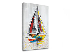 Pop art tablou pe pânză cu motivul LOĎ 1 piese, barcă cu pânze în multicolor nuanțe, atmosferă energică, libertate, potrivit pentru birou de lucru | Tablou pe pânză LOĎ 1 piese – principală