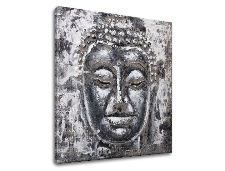 Industrial tablou cu motivul BUDHA, Buddha în alb-gri nuanțe | Tablou pe pânză BUDHA, vnútorný mier – previzualizare
