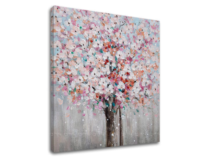 Modern tablou pe pânză cu motivul STROM, flori, ramuri, natură în multicolor nuanțe, atmosferă liniștită, atmosferă de primăvară și natură, potrivit pentru bucătărie – produs