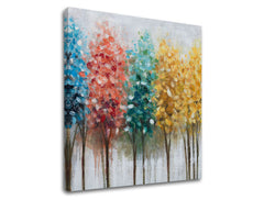 Modern tablou pe pânză cu motivul copaci, pădure, natură în multicolor nuanțe, atmosferă veselă, natură și creștere și dezvoltare, potrivit pentru hol – produs