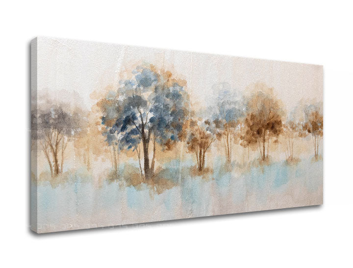 În stil scandinav tablou pe pânză cu motivul copaci, pădure, natură în bej-maro nuanțe, atmosferă liniștită, natură, potrivit pentru dormitor – produs