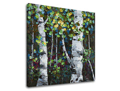 Modern tablou pe pânză cu motivul COPACI 1 piese, pădure, frunze, copaci, peisaj în alb-albastru nuanțe, atmosferă liniștită, natură și creștere și dezvoltare – produs