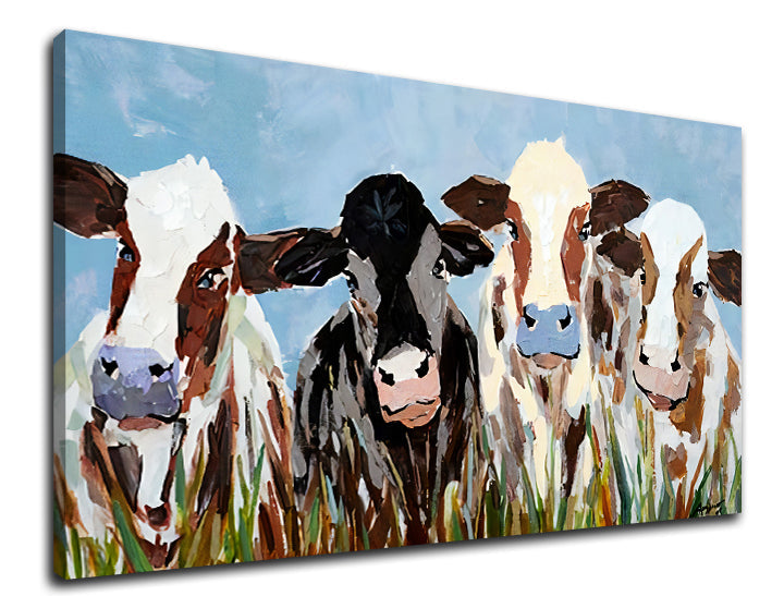 Pop art tablou pe pânză cu motivul KRAVY, cer, peisaj, univers în alb-maro nuanțe, atmosferă veselă, natură, potrivit pentru bucătărie | Tablou pe pânză KRAVY – produs