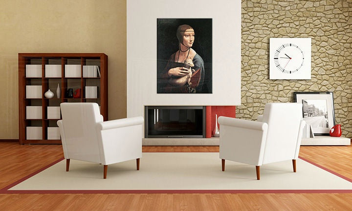 Vintage tablou cu motivul DÁMA S HRANOSTAJOM – Leonardo da Vinci, peisaj, motiv religios în multicolor nuanțe, natură și eleganță – previzualizare