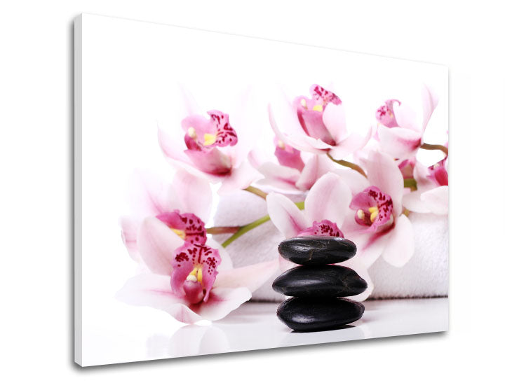 Clasic tablou pe pânză cu motivul FENG SHUI, motiv pentru copii, flori, mare și plajă, natură în alb-bej nuanțe, atmosferă liniștită, potrivit pentru sufragerie – produs