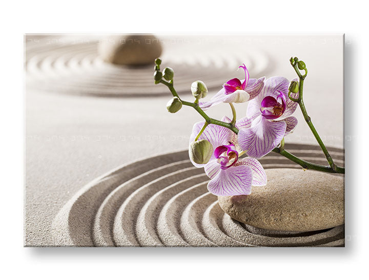 Clasic tablou pe pânză cu motivul FENG SHUI, orhidee, grădină zen, arhitectură, motiv pentru copii în roz nuanțe, atmosferă liniștită, potrivit pentru sufragerie – principală