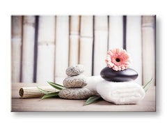 Clasic tablou pe pânză cu motivul FENG SHUI, bambus, flori, natură în bej-roz nuanțe, atmosferă liniștită, natură, potrivit pentru sufragerie – principală