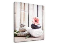 Clasic tablou pe pânză cu motivul FENG SHUI, flori, natură în alb-bej nuanțe, atmosferă liniștită, natură, potrivit pentru sufragerie | Tablou pe pânză FENG SHUI_053-12 – produs