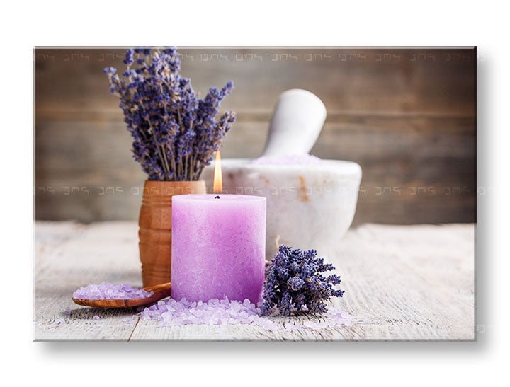 Clasic tablou pe pânză cu motivul FENG SHUI, lumânare, lavandă, motiv pentru copii, flori în alb-bej nuanțe, natură, potrivit pentru sufragerie – principală