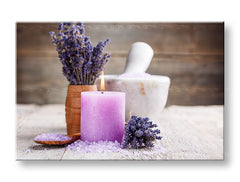 Clasic tablou pe pânză cu motivul FENG SHUI, lumânare, lavandă, motiv pentru copii, flori în alb-bej nuanțe, natură, potrivit pentru sufragerie – principală