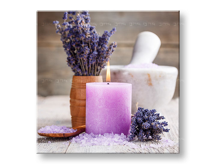 Clasic tablou pe pânză cu motivul FENG SHUI, lumânare, lavandă, motiv pentru copii, flori în alb-bej nuanțe, atmosferă liniștită, potrivit pentru sufragerie – principală