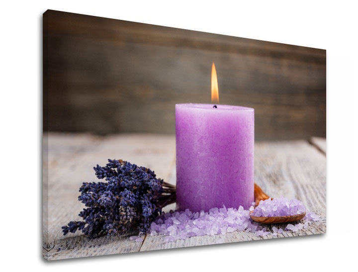 Clasic tablou cu motivul FENG SHUI, lumânare, lavandă în alb-bej nuanțe | Tablou pe pânză FENG SHUI_057-11 – previzualizare