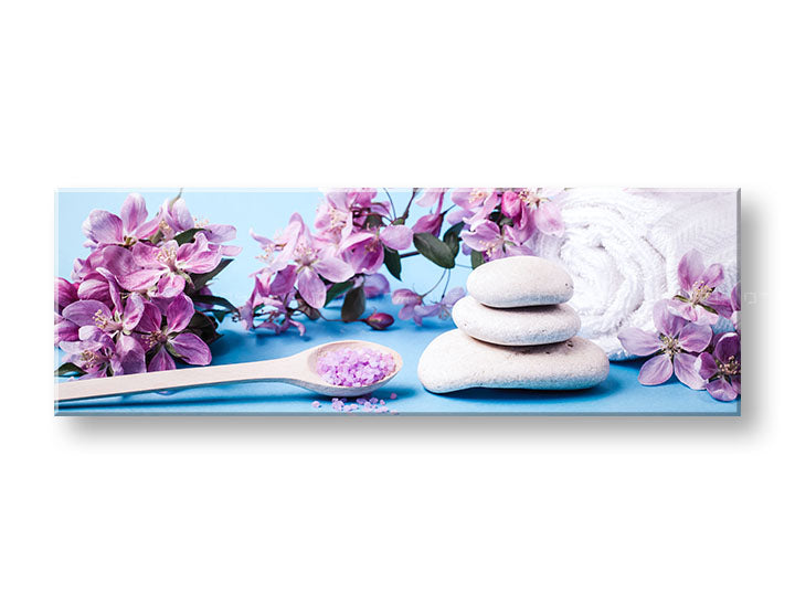 Clasic tablou pe pânză cu motivul FENG SHUI, flori, natură în alb-violet nuanțe, atmosferă liniștită, atmosferă de primăvară și natură, potrivit pentru sufragerie – principală