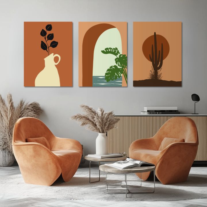 Modern tablou pe pânză cu motivul Toskánske okno, vază, frunze în crem-maro nuanțe, atmosferă liniștită, natură | Tablou pe pânză – Toskánske okno – produs, vedere 2