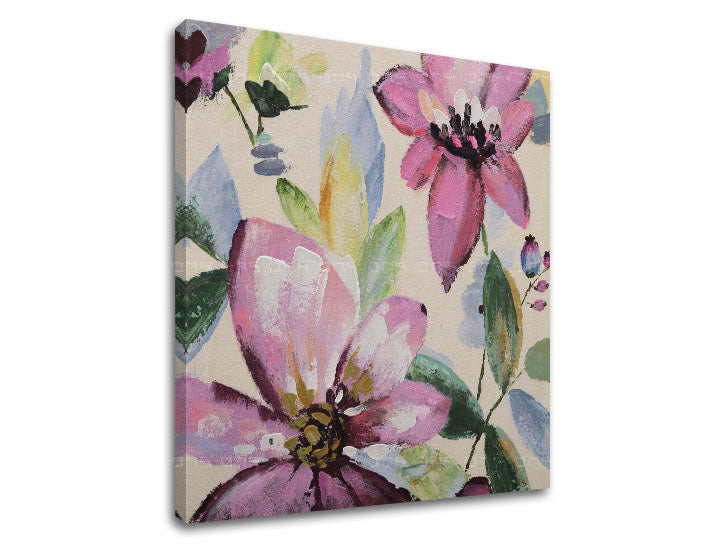 Modern tablou pe pânză cu motivul flori, frunze, natură în bej-violet nuanțe, atmosferă veselă, natură și atmosferă de primăvară, potrivit pentru dormitor – principală