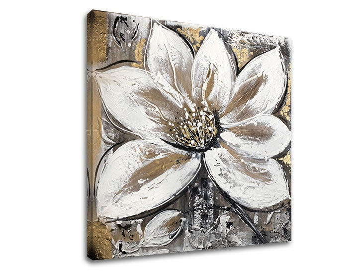 Industrial tablou cu motivul floare, motiv botanic, peisaj în alb-bej nuanțe | Tablou pe pânză FLORI, natură și eleganță – previzualizare