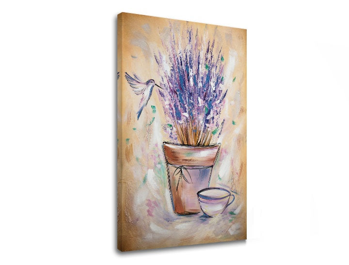 Industrial tablou cu motivul FLORI 1 piese, lavandă, flori în bej-violet nuanțe | Tablou pe pânză FLORI 1 piese, natură și atmosferă de primăvară – previzualizare