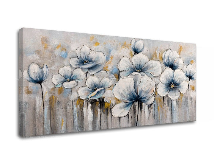 Art deco tablou cu motivul flori, maci, natură în albastru-gri nuanțe | Tablou pe pânză FLORI, natură și atmosferă de primăvară – previzualizare