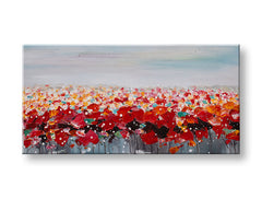 Pop art tablou pe pânză cu motivul maci, flori, natură în multicolor nuanțe, atmosferă veselă, natură și atmosferă de primăvară, potrivit pentru sufragerie – principală
