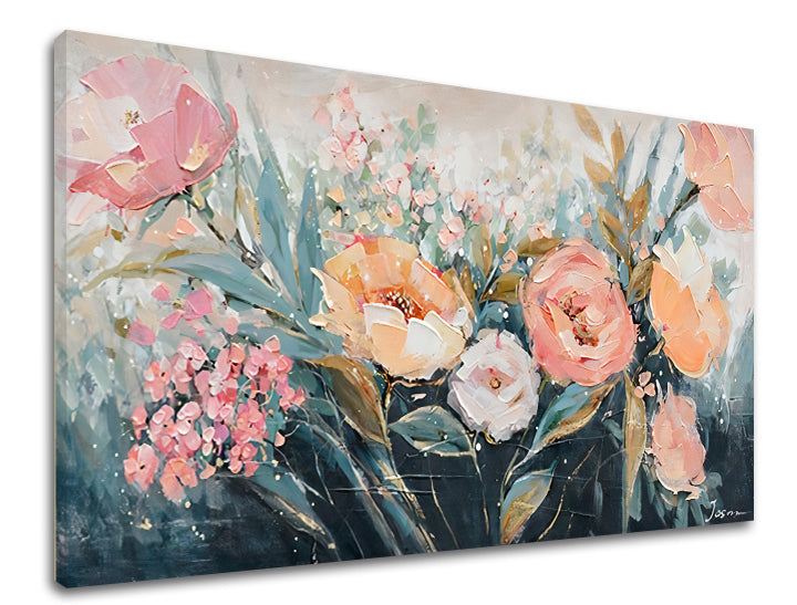 Modern tablou cu motivul FLORALĂ GRĂDINĂ, flori, trandafiri în alb-roz nuanțe | Tablou pe pânză FLORALĂ GRĂDINĂ, natură și atmosferă de primăvară – previzualizare