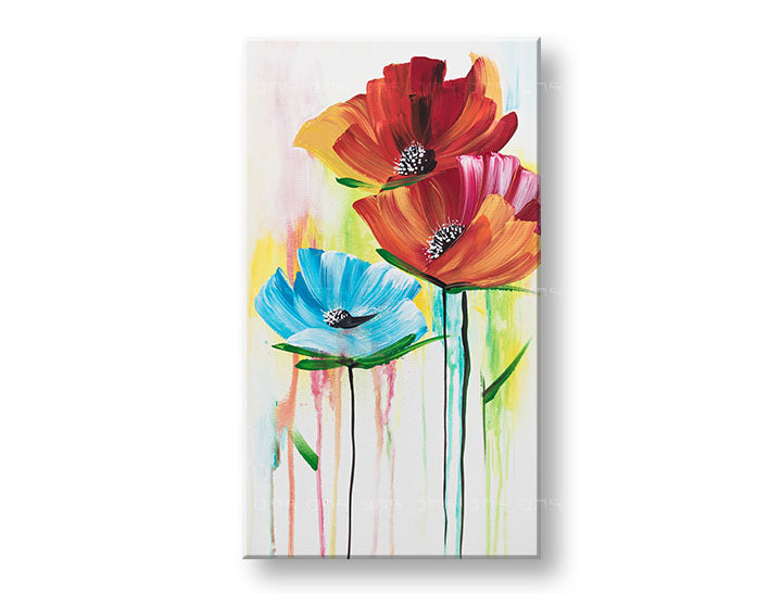 Modern tablou pe pânză cu motivul flori, maci, motiv pentru copii, natură în multicolor nuanțe, atmosferă veselă, atmosferă de primăvară și natură, potrivit pentru hol – principală