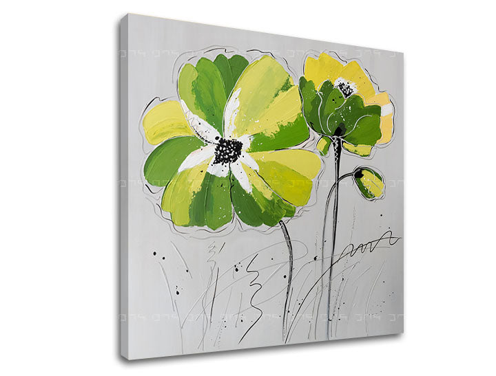 Pop art tablou pe pânză cu motivul flori, maci, motiv pentru copii, natură în alb-gri nuanțe, atmosferă veselă, natură și atmosferă de primăvară, potrivit pentru sufragerie – principală